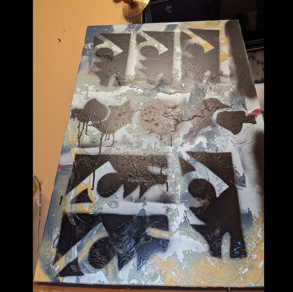 Gray and Black Canvas Painting - Picture 3 of 4